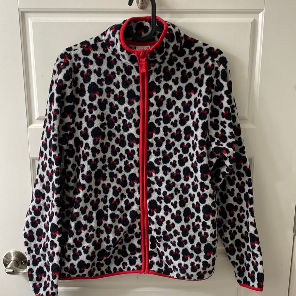 Disney Parks Minnie Mouse fleece full zip jacket size small Animal print